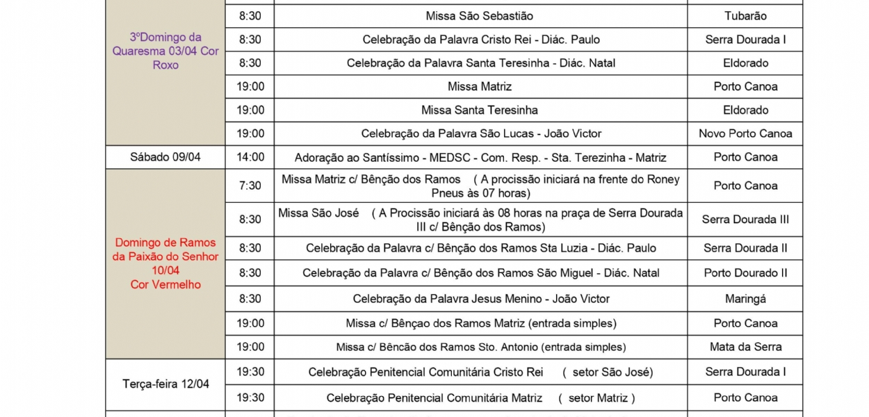 Imagem de AGENDA DE MISSAS E CELEBRAES ABRIL 2022